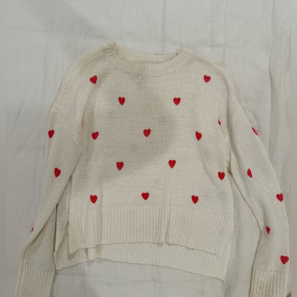 Jessica Simpson Valentine’s Day White Red Heart Sweater